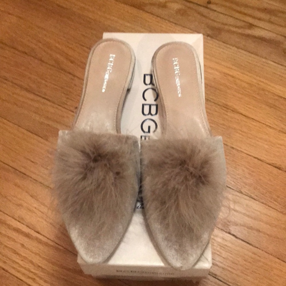 BCBGeneration Faux Fur Pompom Velvet Mule 9